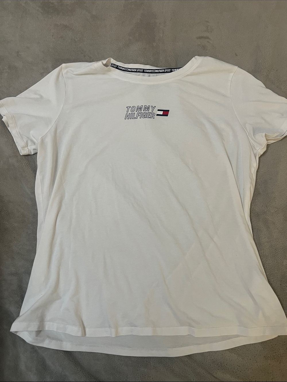 Tommy Hilfiger White Short Sleeve Logo Tee with Flag Accent